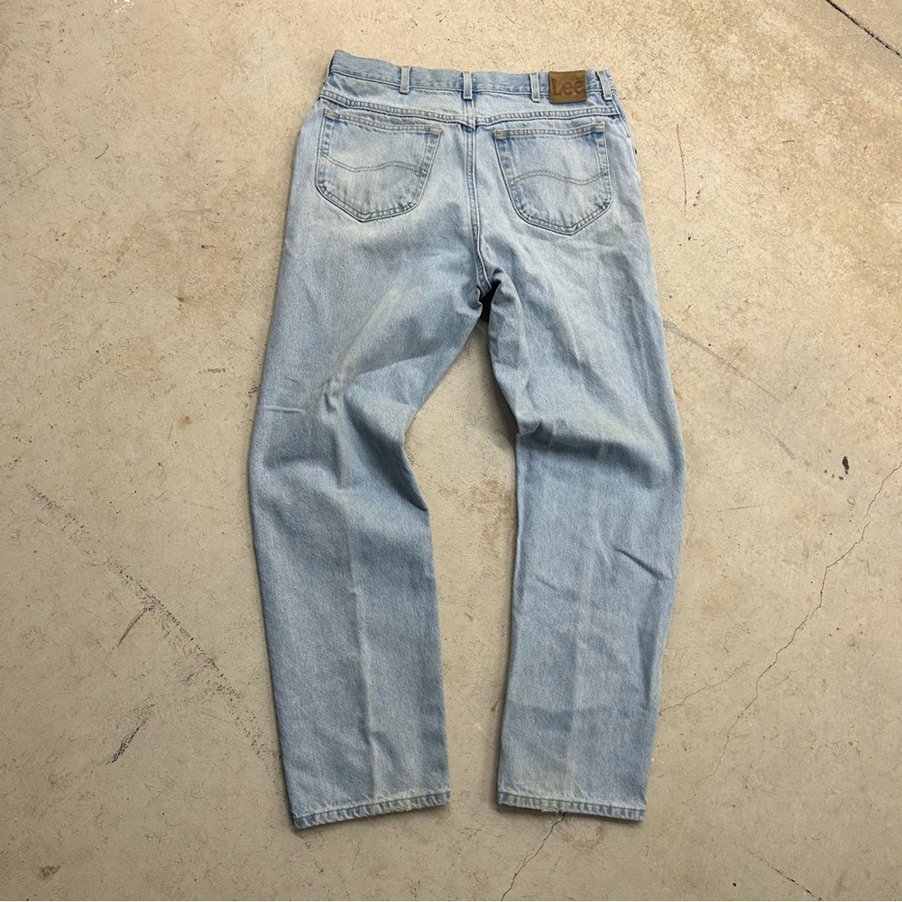 Vintage Lee Y2K Stone Wash Denim Jeans Men’s 36x32 Distressed Leather Tab Blue